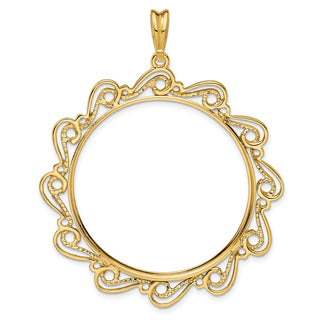 14k Yellow Gold Polished Curved Scroll 34.2mm Prong Coin Bezel Pendant - Fits US $20 Liberty and US $20 St. Gaudens