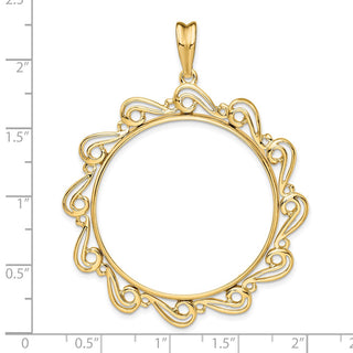 14k Yellow Gold Polished Curved Scroll 34.2mm Prong Coin Bezel Pendant - Fits US $20 Liberty and US $20 St. Gaudens