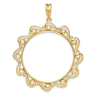 14k Yellow Gold Polished Curved Scroll 34.2mm Prong Coin Bezel Pendant - Fits US $20 Liberty and US $20 St. Gaudens