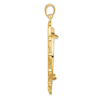 14k Yellow Gold Polished Curved Scroll 37mm Prong Coin Bezel Pendant - Fits 50 Pesos and Centenario