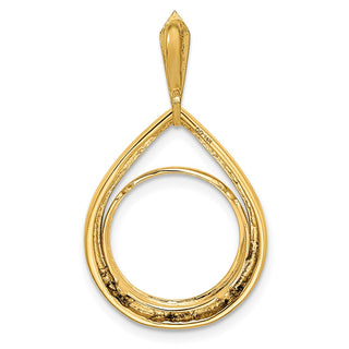 14k Yellow Gold 13mm Polished Teardrop Shaped Prong Coin Bezel Pendant - Fits 2 Pesos and US $1