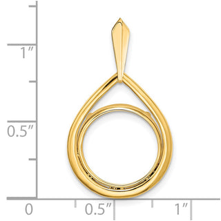 14k Yellow Gold 13mm Polished Teardrop Shaped Prong Coin Bezel Pendant - Fits 2 Pesos and US $1