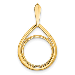 14k Yellow Gold 13mm Polished Teardrop Shaped Prong Coin Bezel Pendant - Fits 2 Pesos and US $1