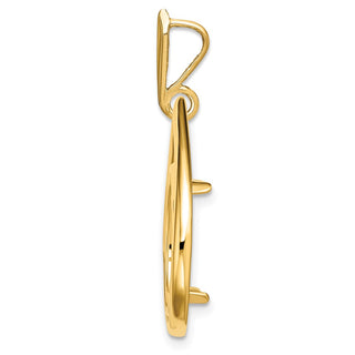 14k Yellow Gold 14mm Polished Teardrop Shaped Prong Coin Bezel Pendant - Fits 1/20 oz Maple Leaf and Other Coins