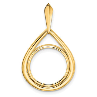 14k Yellow Gold 14mm Polished Teardrop Shaped Prong Coin Bezel Pendant - Fits 1/20 oz Maple Leaf and Other Coins