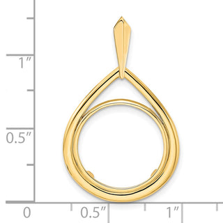 14k Yellow Gold 16mm Polished Teardrop Shaped Prong Coin Bezel Pendant - Fits 1/10 oz Maple Leaf, Maple Leaf, and Other Coins