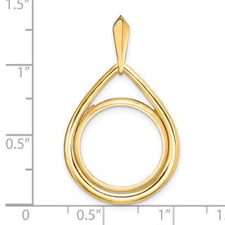 14k Yellow Gold 16.5mm Polished Teardrop Shaped Prong Coin Bezel Pendant - Fits 1/10 oz American Eagle and 1/10 oz Krugerrand