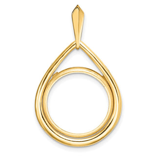 14k Yellow Gold 16.5mm Polished Teardrop Shaped Prong Coin Bezel Pendant - Fits 1/10 oz American Eagle and 1/10 oz Krugerrand