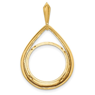14k Yellow Gold 17.8mm Polished Teardrop Shaped Prong Coin Bezel Pendant - Fits US $2.50 Liberty and Other Coins