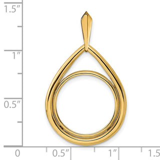 14k Yellow Gold 17.8mm Polished Teardrop Shaped Prong Coin Bezel Pendant - Fits US $2.50 Liberty and Other Coins