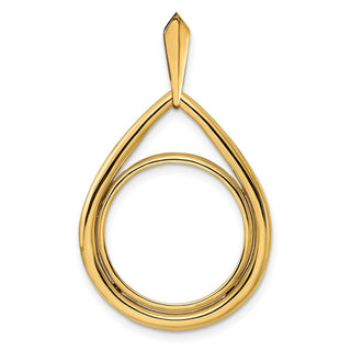 14k Yellow Gold 17.8mm Polished Teardrop Shaped Prong Coin Bezel Pendant - Fits US $2.50 Liberty and Other Coins