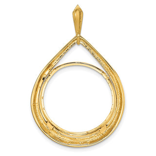 14k Yellow Gold 20.1mm Polished Teardrop Shaped Prong Coin Bezel Pendant - Fits 1/4 oz. Gold Nugget, and 1/4 oz. Koala