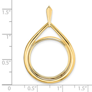 14k Yellow Gold 20.1mm Polished Teardrop Shaped Prong Coin Bezel Pendant - Fits 1/4 oz. Gold Nugget, and 1/4 oz. Koala