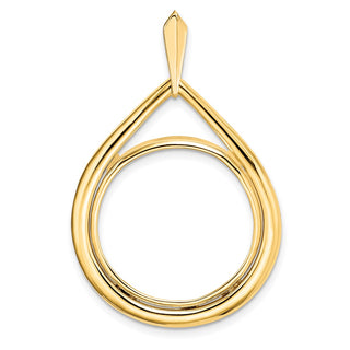 14k Yellow Gold 20.1mm Polished Teardrop Shaped Prong Coin Bezel Pendant - Fits 1/4 oz. Gold Nugget, and 1/4 oz. Koala