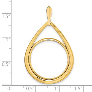 14k Yellow Gold 21.6mm Polished Teardrop Shaped Prong Coin Bezel Pendant - Fits US $5 Bald Eagle, US $5 Congressional, US $5 Liberty, and Other Coins