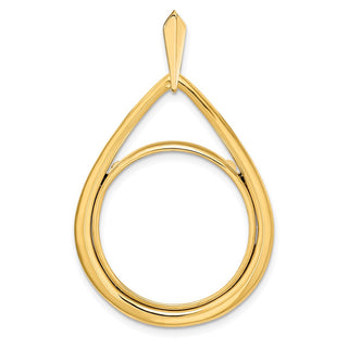 14k Yellow Gold 21.6mm Polished Teardrop Shaped Prong Coin Bezel Pendant - Fits US $5 Bald Eagle, US $5 Congressional, US $5 Liberty, and Other Coins