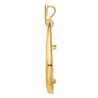 14k Yellow Gold 22mm Polished Teardrop Shaped Prong Coin Bezel Pendant - Fits 1/4 oz American Eagle and Other Coins