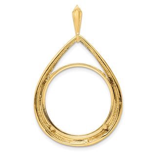 14k Yellow Gold 22mm Polished Teardrop Shaped Prong Coin Bezel Pendant - Fits 1/4 oz American Eagle and Other Coins