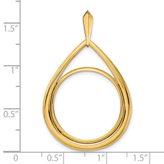 14k Yellow Gold 22mm Polished Teardrop Shaped Prong Coin Bezel Pendant - Fits 1/4 oz American Eagle and Other Coins