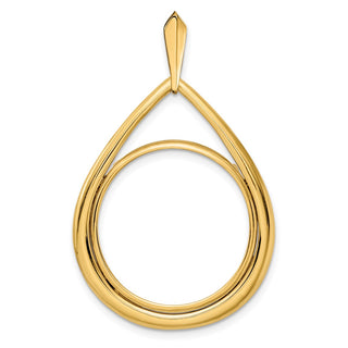 14k Yellow Gold 22mm Polished Teardrop Shaped Prong Coin Bezel Pendant - Fits 1/4 oz American Eagle and Other Coins