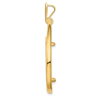14k Yellow Gold 25.0mm Polished Teardrop Shaped Prong Coin Bezel Pendant - Fits 1/2 oz Maple Leaf and Other Coins