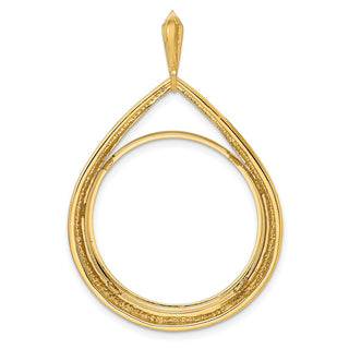 14k Yellow Gold 25.0mm Polished Teardrop Shaped Prong Coin Bezel Pendant - Fits 1/2 oz Maple Leaf and Other Coins
