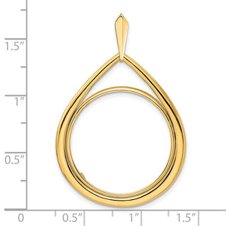 14k Yellow Gold 25.0mm Polished Teardrop Shaped Prong Coin Bezel Pendant - Fits 1/2 oz Maple Leaf and Other Coins