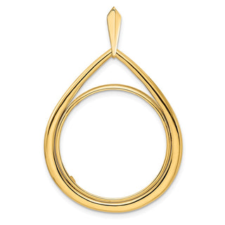 14k Yellow Gold 25.0mm Polished Teardrop Shaped Prong Coin Bezel Pendant - Fits 1/2 oz Maple Leaf and Other Coins