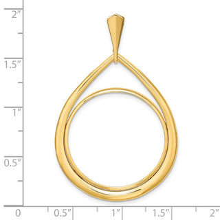 14k Yellow Gold 27mm Polished Teardrop Shaped Prong Coin Bezel Pendant - Fits 1/2 oz American Eagle, US $10 Liberty, and Other Coins