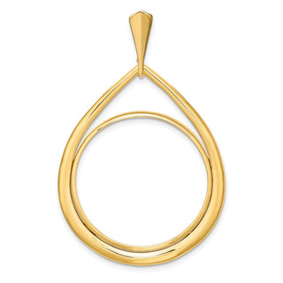14k Yellow Gold 27mm Polished Teardrop Shaped Prong Coin Bezel Pendant - Fits 1/2 oz American Eagle, US $10 Liberty, and Other Coins