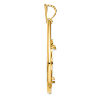 14k Yellow Gold 30mm Polished Teardrop Shaped Prong Coin Bezel Pendant - Fits 1 oz Maple Leaf and 1/2 oz Cat