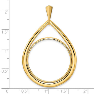 14k Yellow Gold 30mm Polished Teardrop Shaped Prong Coin Bezel Pendant - Fits 1 oz Maple Leaf and 1/2 oz Cat