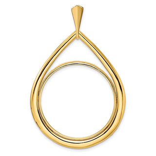 14k Yellow Gold 30mm Polished Teardrop Shaped Prong Coin Bezel Pendant - Fits 1 oz Maple Leaf and 1/2 oz Cat