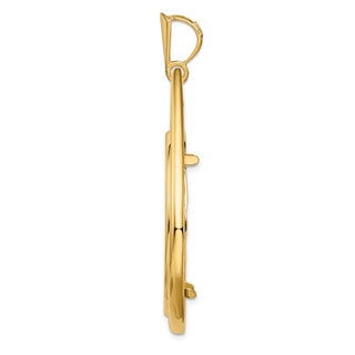 14k Yellow Gold 32.7mm Polished Teardrop Shaped Prong Coin Bezel Pendant - Fits 1 oz American Eagle, 1 oz Cat, and 1 oz Krugerrand