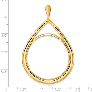 14k Yellow Gold 32.7mm Polished Teardrop Shaped Prong Coin Bezel Pendant - Fits 1 oz American Eagle, 1 oz Cat, and 1 oz Krugerrand