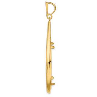 14k Yellow Gold 37mm Polished Teardrop Shaped Prong Coin Bezel Pendant - Fits 50 Pesos and Centenario