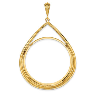 14k Yellow Gold 37mm Polished Teardrop Shaped Prong Coin Bezel Pendant - Fits 50 Pesos and Centenario