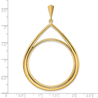 14k Yellow Gold 37mm Polished Teardrop Shaped Prong Coin Bezel Pendant - Fits 50 Pesos and Centenario
