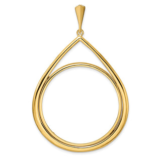 14k Yellow Gold 37mm Polished Teardrop Shaped Prong Coin Bezel Pendant - Fits 50 Pesos and Centenario