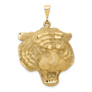 14k Yellow Gold Diamond-cut Tigers Head Pendant