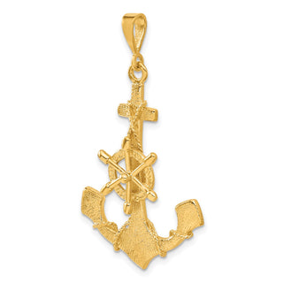 14k Yellow Gold Large Anchor w/Wheel Pendant C1174