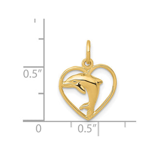 14k Yellow Gold Dolphin In Heart Charm