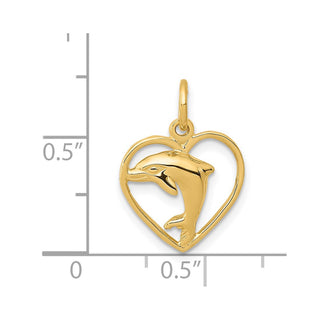 14k Yellow Gold Dolphin In Heart Charm