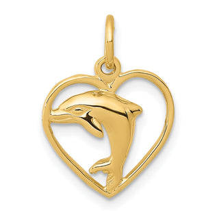 14k Yellow Gold Dolphin In Heart Charm