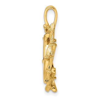 14k Yellow Gold 14mm Overlap Bamboo Prong Coin Bezel Pendant - Fits 1/20 oz Maple Leaf and Other Coins