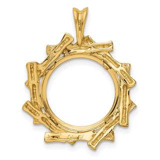 14k Yellow Gold 14mm Overlap Bamboo Prong Coin Bezel Pendant - Fits 1/20 oz Maple Leaf and Other Coins
