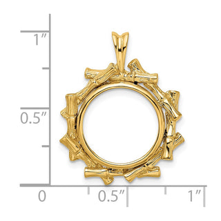14k Yellow Gold 14mm Overlap Bamboo Prong Coin Bezel Pendant - Fits 1/20 oz Maple Leaf and Other Coins