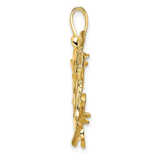 14k Yellow Gold 18mm Overlap Bamboo Prong Coin Bezel Pendant - Fits 1/10 oz Cat