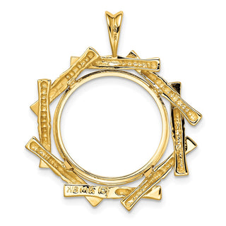 14k Yellow Gold 18mm Overlap Bamboo Prong Coin Bezel Pendant - Fits 1/10 oz Cat