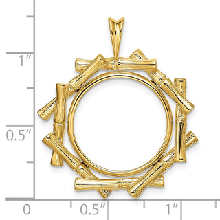 14k Yellow Gold 18mm Overlap Bamboo Prong Coin Bezel Pendant - Fits 1/10 oz Cat
